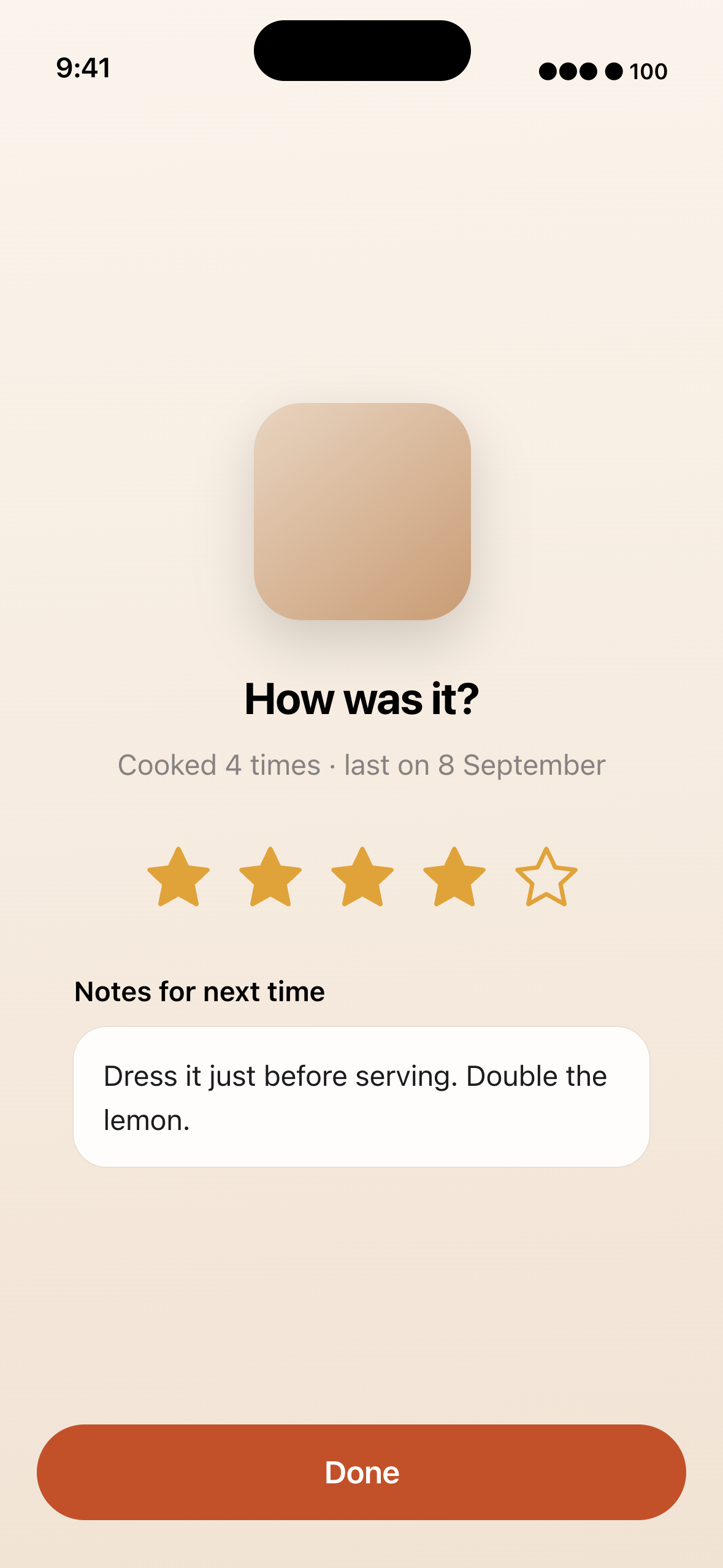 How was it, four stars out of five and a note for next time reading dress it just before serving